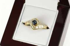 14K Yellow Gold Princess Sapphire Diamond Engagement Ring