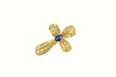10K Yellow Gold Cross Natural Sapphire Dot Embellished Loop Pendant