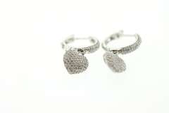 Round Heart Earrings with Diamonds and 14k White Gold