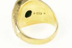 18K Yellow Gold Oval Jade Ornate Etched Chinese Dragon Ring