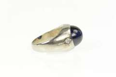 14K White Gold Retro Syn. Sapphire Diamond Accent Statement Ring