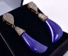 Brilliant 26.58CTW Natural Lapis & 0.49CTW Diamond Earrings in Gold Plated Sterling Silver