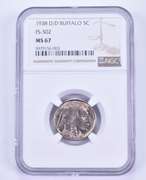 MS67 1938-D/D Indian Head Buffalo Nickel - FS-502 - Graded NGC