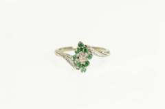 14K White Gold Marquise Emerald Diamond Bypass Statement Ring
