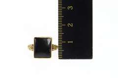 14K Yellow Gold Art Deco Black Onyx Squared Flower Accent Ring