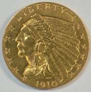 Sharp 1910 US $2.50 Indian Gold Piece
