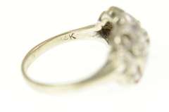 14K White Gold Art Deco Diamond Ornate Floral Statement Ring