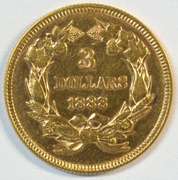Rare Prooflike near Mint 1888 US $3 Gold Piece