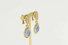 14K Yellow Gold Blue Glass Horse Rider Door Knocker Dangle Earrings