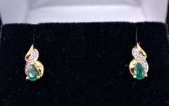 Excellent Emerald and Diamond Earrings in 14K Yellow Gold
