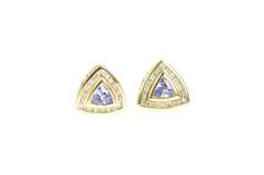 14K Yellow Gold Trillion Tanzanite Diamond Halo Stud Earrings