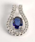 Lovely Sapphire & Diamond Pendant in 18K WG