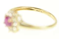 14K Yellow Gold Natural Ruby Diamond Halo Flower Engagement Ring