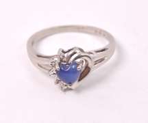 Sensational Star Sapphire Heart and Diamond Ring in White Gold