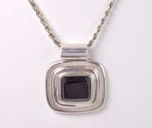 Large Onyx Pendant Necklace in Sterling Silver