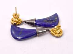 Brilliant 26.58CTW Natural Lapis & 0.49CTW Diamond Earrings in Gold Plated Sterling Silver