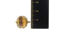 10K Yellow Gold Oval Carved Tiger's Eye Scarab Statement Ring