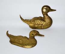 Two 3D Solid Brass Swimming Duck Wall Decorative Plaques With Texture