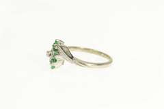 14K White Gold Marquise Emerald Diamond Bypass Statement Ring