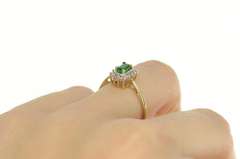 14K Yellow Gold 0.40 Ctw Emerald Diamond Halo Engagement Ring