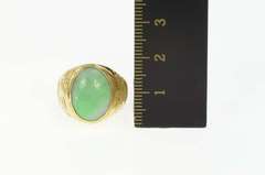18K Yellow Gold Oval Jade Ornate Etched Chinese Dragon Ring