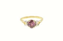 14K Yellow Gold Oval Garnet Diamond Accent Statement Ring