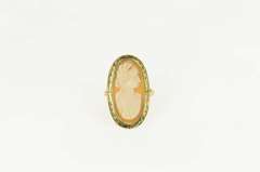 10K Yellow Gold Victorian Etched Carved Cameo Statement Ring