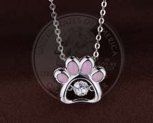SOLID STERLING SILVER WITH PINK ENAMEL DOG PAW PENDANT
