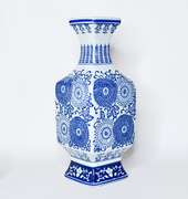 14 Inch Cobalt Blue and White Chinoiserie Ceramic Vase With a Beautiful Floral Pattern