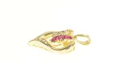 14K Yellow Gold Marquise Ruby Diamond Curvy Heart Love Pendant