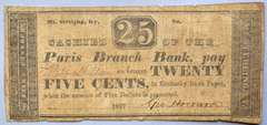 Mount Sterling Kentucky Paris Branch 25 Cent 1837 Note