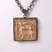 Enchanting Carved Animal Agate and Diamond Pendant Necklace in Rhodium plated Sterling Silver