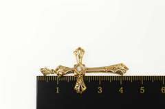 18K Yellow Gold Art Deco Ornate Cross Christian Classic Symbol Pendant