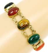 Wonderful Vintage Sterling Vermeil Scarab Gemstone Bracelet