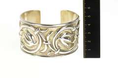 Sterling Silver Elaborate Scroll Design Floral Wide Cuff Bracelet