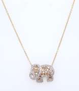 Charming Yellow Gold Champagne and White Diamond Elephant Pendant on Chain