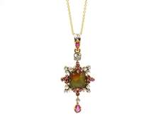 Luxurious 1.75ctw Opal, Ruby, and Diamond Pendant in 14K