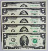 (5) Crisp Exceptional 2013 $2 Star Replacement Notes New York-Consecutive!
