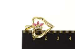 14K Yellow Gold Marquise Ruby Diamond Curvy Heart Love Pendant