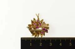 14K Yellow Gold Oval Ruby Retro Geometric Flower Cluster Pin/Brooch