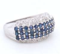 Majestic White Gold Blue Sapphire and Diamond Wide Band