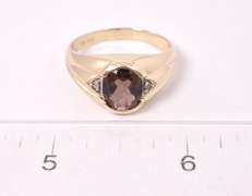 Stunning Smoky Quartz and Diamond Ring in Yellow Gold