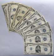 9 $5 Blue Seal Silver Certificates