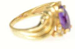 14K Yellow Gold Marquise Amethyst Diamond Cluster Bypass Ring