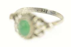 Sterling Silver Oval Green Chalcedony Ornate Scroll Ring