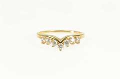 14K Yellow Gold Chevron Curved Classic CZ Wedding Band Ring
