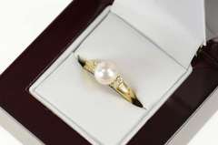 14K Yellow Gold Mikimoto Pearl Diamond Classic Engagement Ring
