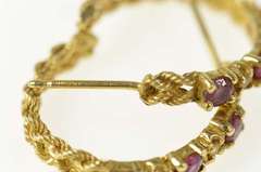 14K Yellow Gold Diamond Ruby Rope Chain Semi Hoop Earrings