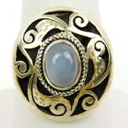 Ornate Sterling Silver Moonstone Ring, Size 8