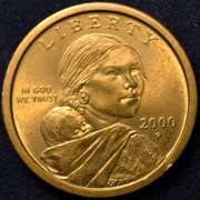 2000-P Sacagawea Dollar Wounded Eagle Variety, Circulated.